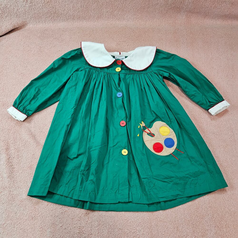 Samara Vintage Retro Girl's Sz 5 Back to School Dress w/Paint Palette Art Smock